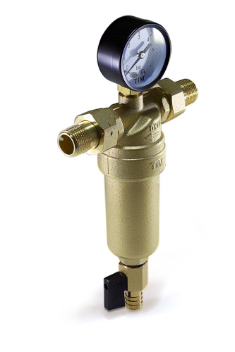 Фильтр промывной TIM 3/4" с манометром, латунный корпус фото в интернет-магазине САНТЕХСИТИ