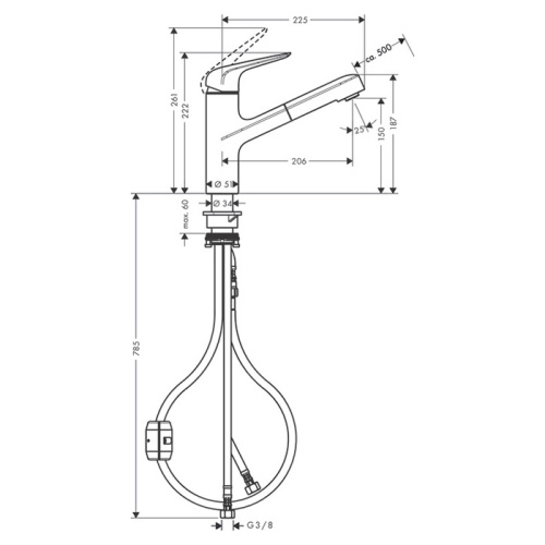 Hansgrohe Focus Смеситель для кухни, однорычажный, , на 1 отв., с выдвижной лейкой, 50см. мax., цвет: хром фото в интернет-магазине САНТЕХСИТИ