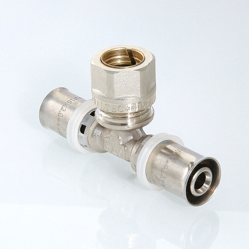 Пресс фитинг VALTEC Тройник переходной 20мм с переходом на обжим 15мм фото в интернет-магазине САНТЕХСИТИ