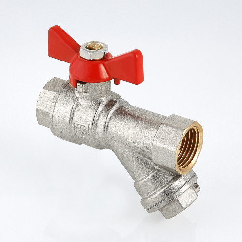 Кран шаровой со встроенным фильтром VALTEC 1/2" вн-вн бабочка фото в интернет-магазине САНТЕХСИТИ
