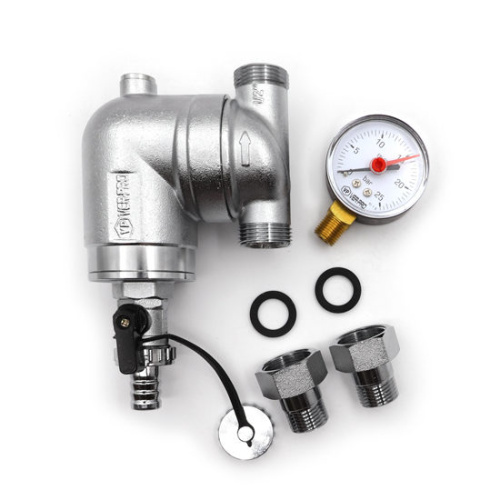 Фильтр промывной VIEIR VP169 вертикальный 3/4" с манометром, латунный (никель) корпус фото в интернет-магазине САНТЕХСИТИ