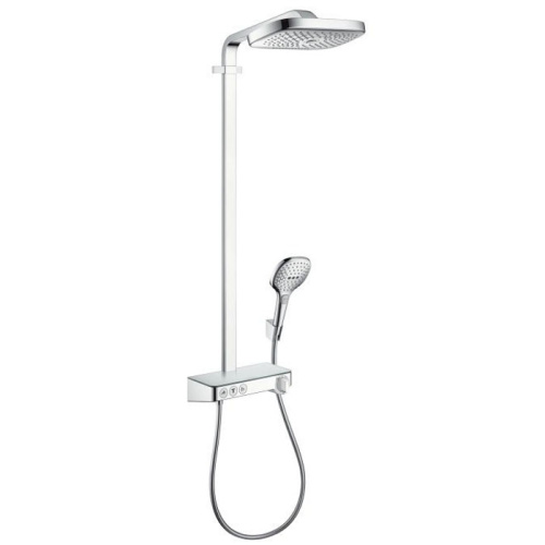 Hansgrohe Raindance Душевой гарнитур, в набор входят: верхний душ Raindance Select 300 3 jet с шарнирным соединением и QuickClean 2 типа струи: Rain: широкая дождевая струя. RainAir: объемная дождевая струя с технологией AIRPower, термо фото в интернет-магазине САНТЕХСИТИ