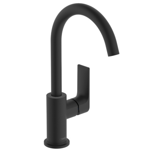 Hansgrohe Rebris E Смеситель для раковины, 1 отв., с поворотным изливом, с донным клапаном, цвет: черный матовый фото в интернет-магазине САНТЕХСИТИ