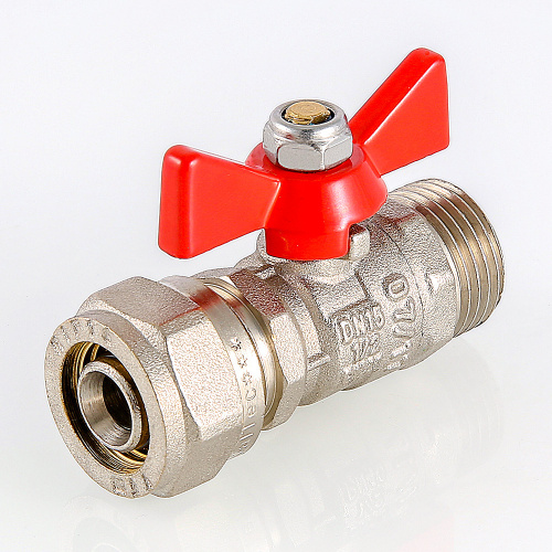 Кран шар. под обжим VALTEC рукоятка бабочка 16 х 1/2" нар. фото в интернет-магазине САНТЕХСИТИ
