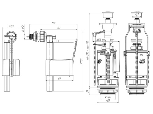 Набор АНИ эк с боковой подводкой 1/2", двойная металлизированная кнопка фото в интернет-магазине САНТЕХСИТИ
