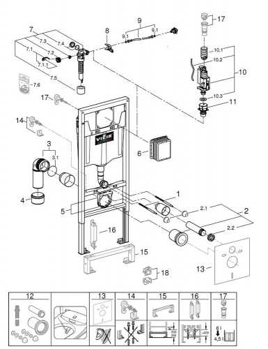 Инсталляция для подвесного унитаза VIEIR (пневматический слив) без кнопки VRQ79 фото в интернет-магазине САНТЕХСИТИ