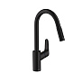 Hansgrohe Focus Кухонный смеситель 240, однорычажный, с вытяжным изливом 2jet, цвет: черный матовый фото в интернет-магазине САНТЕХСИТИ