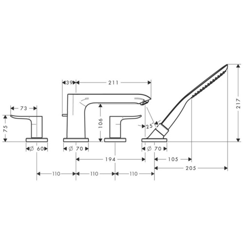 Hansgrohe Metris Смеситель на борт ванны,на 4 отв., цвет: хром фото в интернет-магазине САНТЕХСИТИ