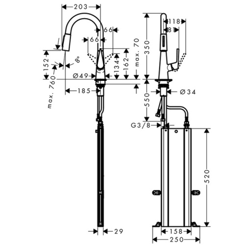 Hansgrohe Talis M51 Смеситель  для кухни на 1 отв, поворотный излив: 18.5см с вытяжным душем, 2jet, h:15.2см, цвет: хром фото в интернет-магазине САНТЕХСИТИ
