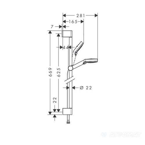 Hansgrohe Crometta Vario Unica Душевой набор: штанга 650mm, ручной душ, 2jet (Rain, IntenseRain), шланг, цвет: белый/хром фото в интернет-магазине САНТЕХСИТИ