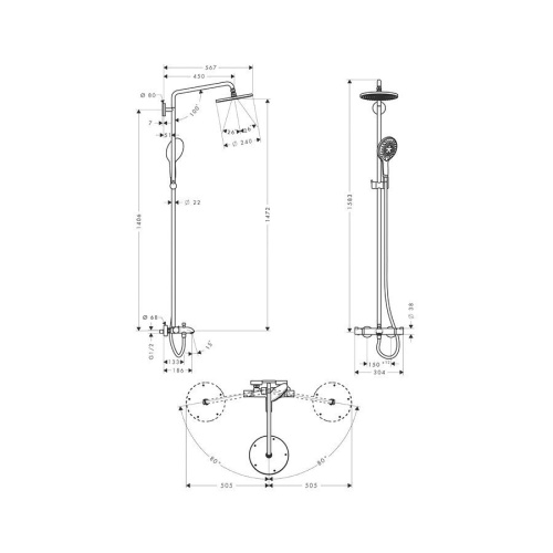 Hansgrohe Raindance Select S, Душевая система 240 Showerpipe для ванны, поворотный держатель 450 мм, цвет: Хром фото в интернет-магазине САНТЕХСИТИ