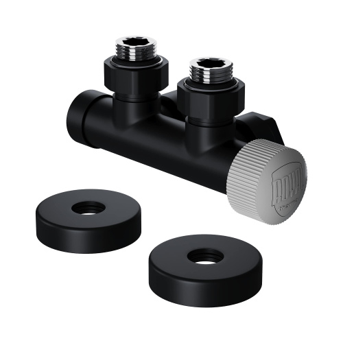 Узел нижнего подключения термостатический угловой Royal Thermo Design Pro 15мм М30х1,5 (Черный) фото в интернет-магазине САНТЕХСИТИ