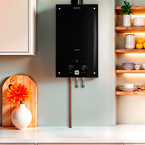 Водонагреватель проточный газовый OASIS GLASS 10 л/мин (20кв) 20 KG Черный фото в интернет-магазине САНТЕХСИТИ