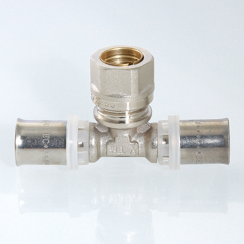 Пресс фитинг VALTEC Тройник переходной 20мм с переходом на обжим 15мм фото в интернет-магазине САНТЕХСИТИ