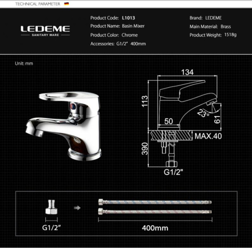 Смеситель для раковины Ledeme H13 L1013 фото в интернет-магазине САНТЕХСИТИ