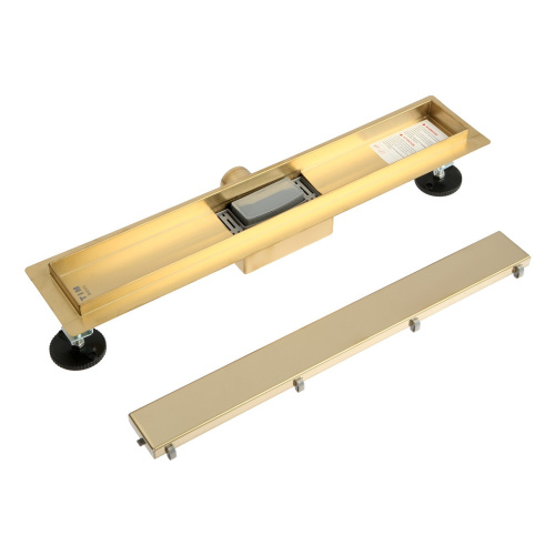 Трап для душа TIM с решеткой глянцевое золото (сух. затвор,горизонт. выпуск) 70*600 фото в интернет-магазине САНТЕХСИТИ