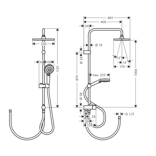 Hansgrohe Vernis Shape Душевая стойка с верхним душем 230 1jet Reno EcoSmart, цвет: хром фото в интернет-магазине САНТЕХСИТИ