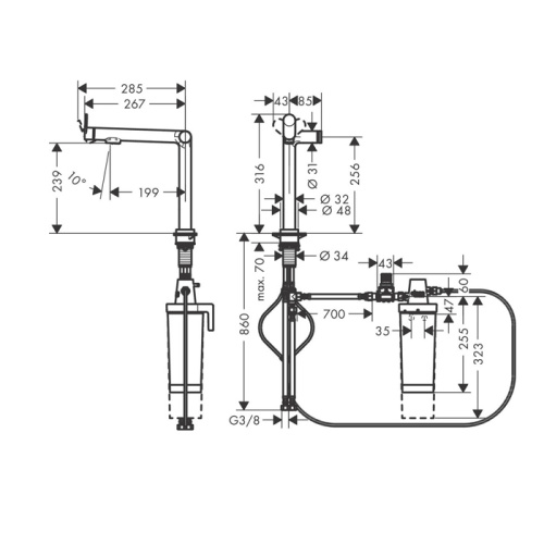 Hansgrohe Aqittura M91 Кухонный смеситель 240 с системой фильтрации, 1jet, цвет: матовый черный фото в интернет-магазине САНТЕХСИТИ