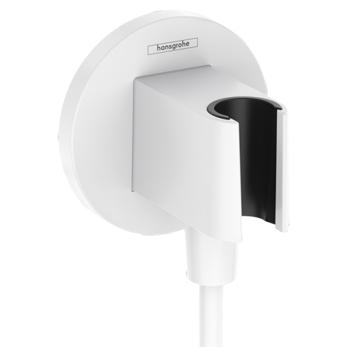 Hansgrohe FixFit S Шланговое подсоединение с держателем ручного душа, настенный, цвет: белый матовый фото в интернет-магазине САНТЕХСИТИ