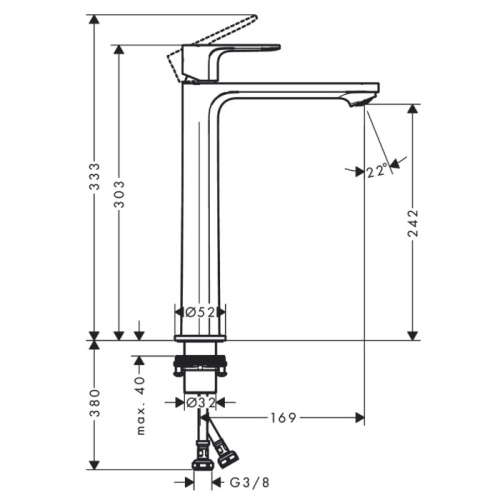 Hansgrohe Rebris S Смеситель для раковины, высокий, 1 отв., без донного клапана, цвет: хром фото в интернет-магазине САНТЕХСИТИ