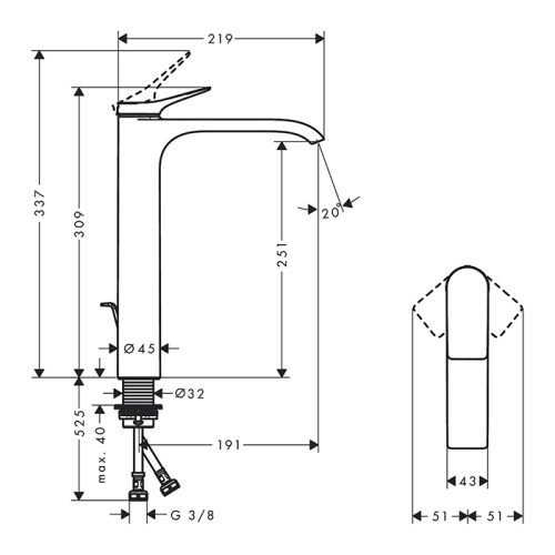 Hansgrohe Vivenis Смеситель для раковины 250, на 1 отв., высокий, с донным клапаном, цвет: хром фото в интернет-магазине САНТЕХСИТИ