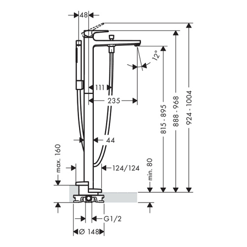 Hansgrohe Metropol Смеситель для ванны, на 1 отв, напольный, с ручным душем, излив 235мм, цвет: черный матовый фото в интернет-магазине САНТЕХСИТИ