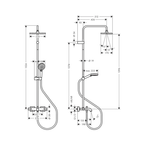 Hansgrohe Vernis Shape Душевая стойка с верхним душем 230 1jet с термостатом для ванны, EcoSmart, цвет: хром фото в интернет-магазине САНТЕХСИТИ