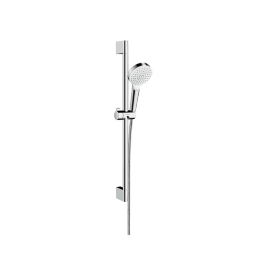 Hansgrohe Crometta Vario Unica Душевой набор: штанга 650mm, ручной душ, 1jet (Rain), EcoSmart, шланг, цвет: белый/хром фото в интернет-магазине САНТЕХСИТИ