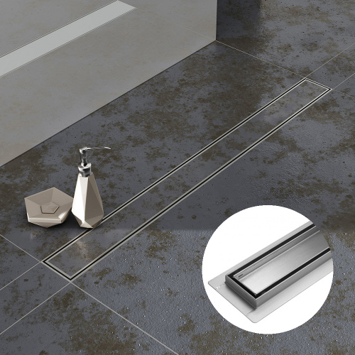 Трап для душа TIM с решеткой под кладку плитки (сух. затвор,горизонт. выпуск) 70*1200 фото в интернет-магазине САНТЕХСИТИ