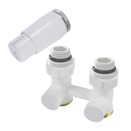 Комплект узла нижнего подкл SCHLOSSER прямой STANDARD 3/4" (белый) с термоголовкой, ниппеля 1/2Х3/4" фото в интернет-магазине САНТЕХСИТИ