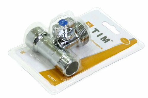 Кран проходной TIM для стиральной машины хром 1/2"х3/4"х1/2 фото в интернет-магазине САНТЕХСИТИ