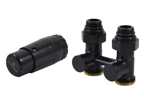 Комплект узла нижнего подкл SCHLOSSER прямой STANDARD 3/4" (Ral 9005) с термогол., ниппеля 1/2Х3/4" фото в интернет-магазине САНТЕХСИТИ