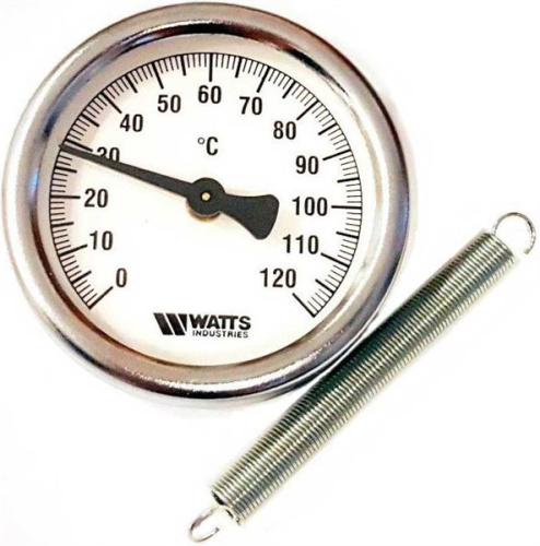 Термометр WATTS FR810(ТАВ) 63/120 биметаллический накладной, 63 mm фото в интернет-магазине САНТЕХСИТИ