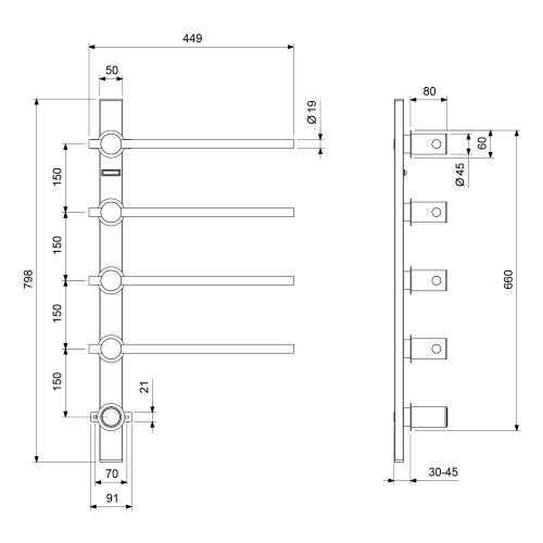Полотенцесушитель электрический, встроенный Timo Saona 040/13SM никель фото в интернет-магазине САНТЕХСИТИ