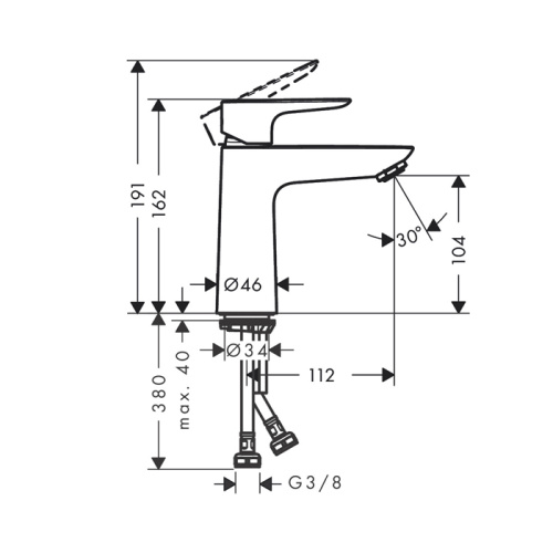 Hansgrohe Talis E Смеситель для раковины на 1 отверстие, однорычажный, высота до излива 104 мм., цвет:шлифованный черный хром фото в интернет-магазине САНТЕХСИТИ