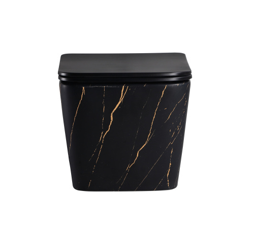 EG633Black-G Подвесной унитаз EvaGold мрамор черное золото, безободковый, сид. черн. мат. тонкое ДП фото в интернет-магазине САНТЕХСИТИ