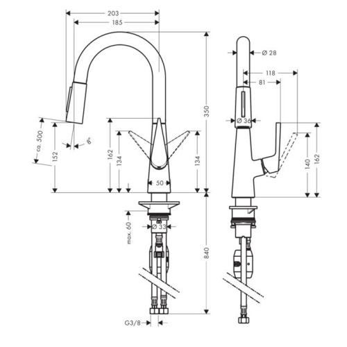 Hansgrohe Talis M51 Смеситель для кухни, на 1 отв однорычажный, поворотный излив 18.5см с вытяжным душем, 2jet, h15.2см, цвет: нержавейка фото в интернет-магазине САНТЕХСИТИ