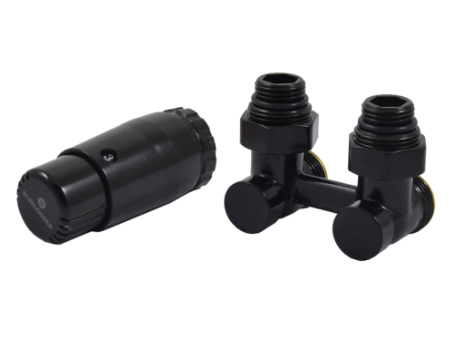 Комплект узла нижнего подкл SCHLOSSER угловой STANDARD 3/4" (Ral 9005) с термоголовкой, ниппеля 1/2Х фото в интернет-магазине САНТЕХСИТИ