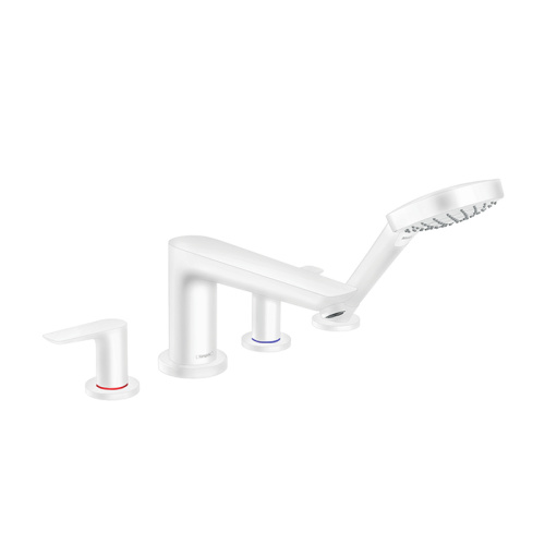 Hansgrohe Talis E Смеситель на борт ванны, на 4 отв, с ручным душем, излив 196мм, цвет: белый матовый фото в интернет-магазине САНТЕХСИТИ