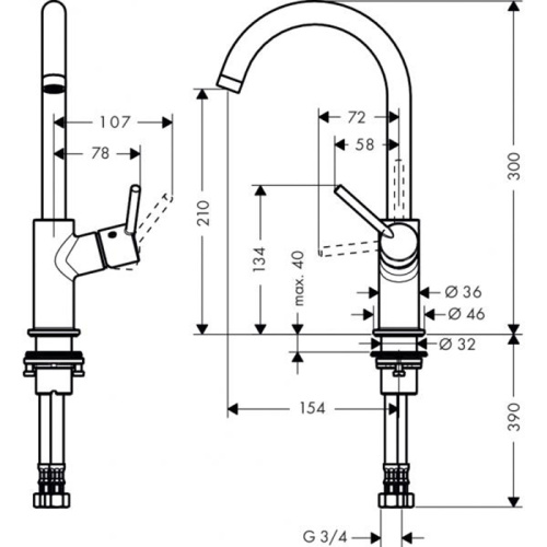 Hansgrohe Talis S Variarc Смеситель для раковины, однорычажный, на 1 отв., h:35,3см, цвет: хром фото в интернет-магазине САНТЕХСИТИ