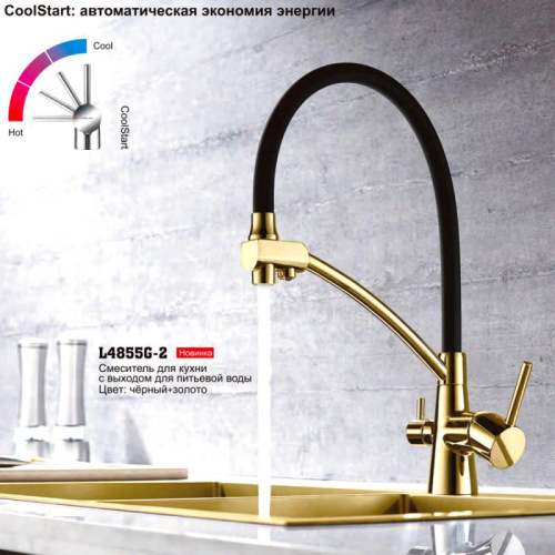 Смеситель для кухни с гибким изливом Ledeme H55 L4855G-2 фото в интернет-магазине САНТЕХСИТИ