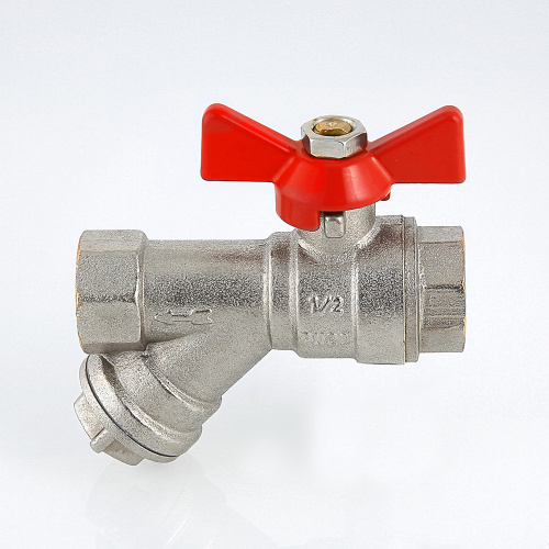 Кран шаровой со встроенным фильтром VALTEC 1/2" вн-вн бабочка фото в интернет-магазине САНТЕХСИТИ