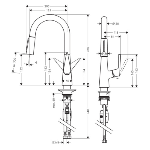 Hansgrohe Talis M51 Смеситель для кухни, на 1 отв однорычажный, поворотный излив 18.5см с вытяжным душем, 2jet, h15.2см, цвет: хром фото в интернет-магазине САНТЕХСИТИ
