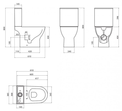 BB045CPR/SC LOUNGE Чаша безободкового унитаза с сиденьем дюропласт soft close, P-trap+BB045CPR/SC+BB045/051T LOUNGE Бачок, BB045/051T фото в интернет-магазине САНТЕХСИТИ