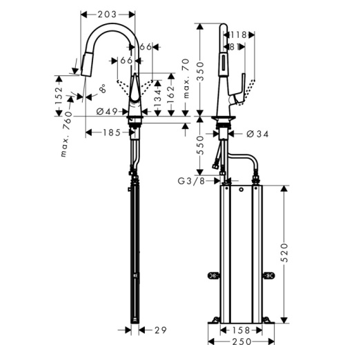 Hansgrohe Talis M51 Смеситель  для кухни на 1 отв, поворотный излив: 18.5см с вытяжным душем, 2jet, h:15.2см, цвет: нержавейка фото в интернет-магазине САНТЕХСИТИ
