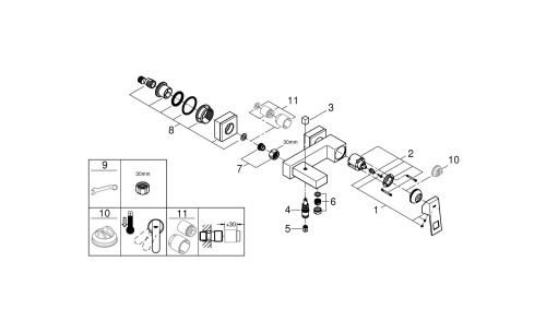 Смеситель для ванны с душем Grohe Eurocube 23140000 фото в интернет-магазине САНТЕХСИТИ