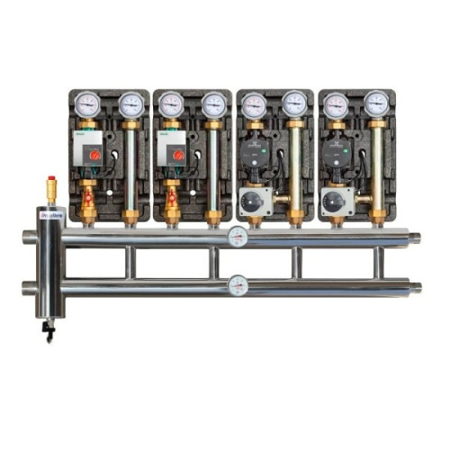 Коллектор с гидроразделителем ПРОКСИТЕРМ из нерж. стали GSK 25-3.1 60 кВт 3+1 контур фото в интернет-магазине САНТЕХСИТИ