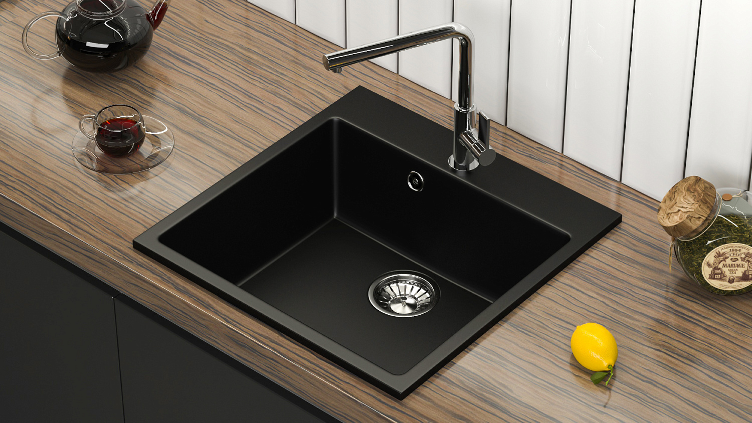 Мойка композит. MARRBAXX КК ПРЯМОУГ. 42/Q4, 500х500х175, черный, без сифона фото в интернет-магазине САНТЕХСИТИ
