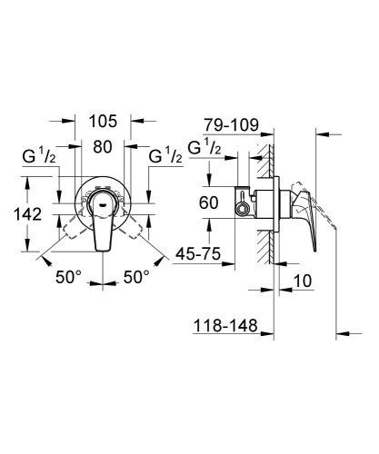 Гигиенический душ GROHE со смесителем встраиваемый BauFlow 124900 хром фото в интернет-магазине САНТЕХСИТИ