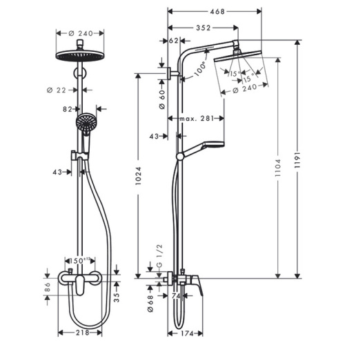 Hansgrohe Crometta S 240 SHP Душевая система 102см, с верхним &Oslash;240мм., ручным дешем и однорычажным смесителем, цвет: хром ЦЕНА по АКЦИИ фото в интернет-магазине САНТЕХСИТИ